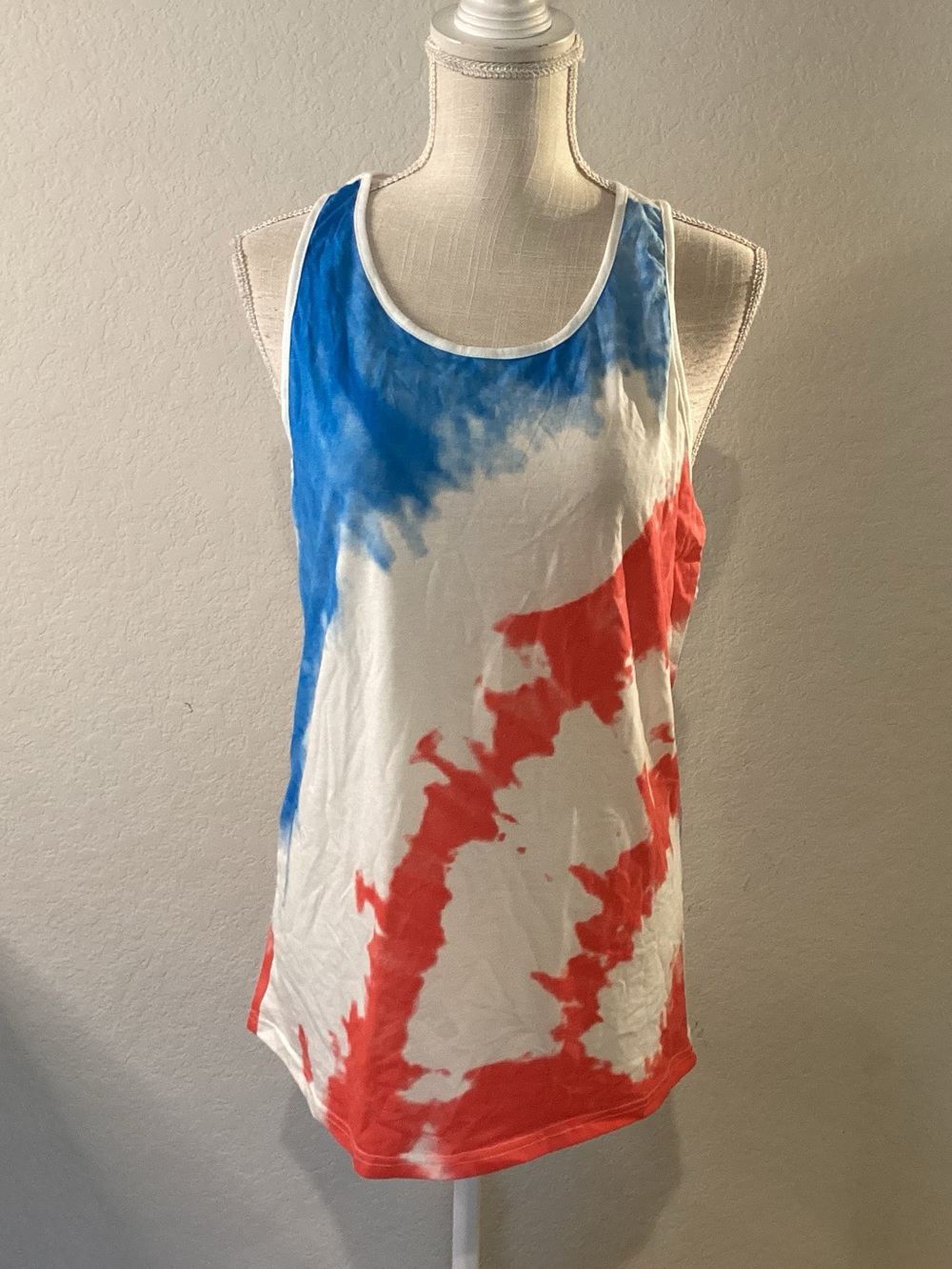 Tie-Dye Scoop Neck Tank Top - Red, White & Blue